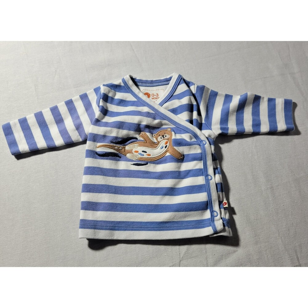 Piccalilly 100% Organic Cotton Baby(0-3mos.) White/Blue Striped‎ Otter LS Shirt